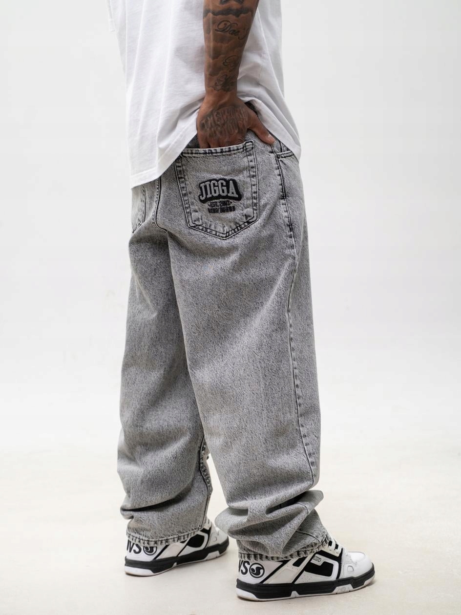 Džínové Kalhoty Baggy Pánské Světle šedé Jigga Wear New Outline XL