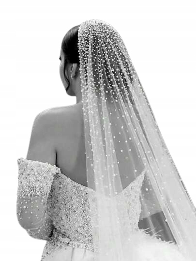 Shein Bílý Dlouhý Svatební Závoj S Perleťovými Ozdobami 1GA