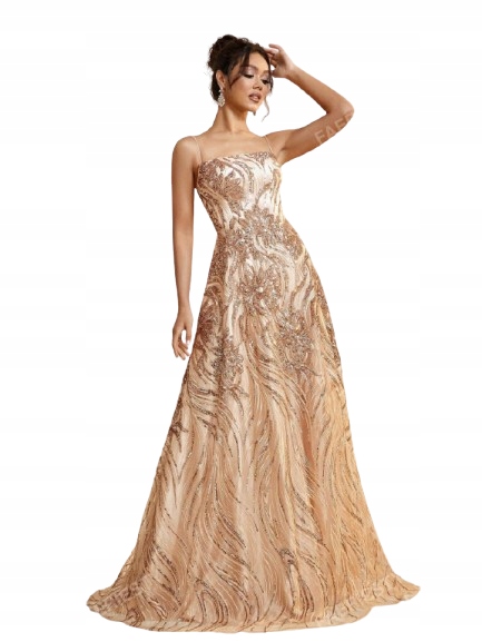 Shein Dlouhé Šaty S Flitrovitým Vzorem A Ramínky L 1EG