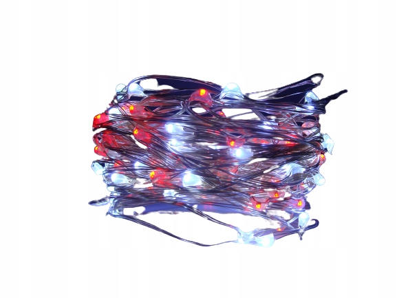 

Lampki 100 Led Czerwony Biały Drucik 10m Baterie