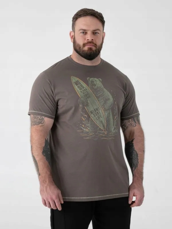 Pánské Tričko s medvědem Khaki AUSTIN-D555 Velké velikosti 8XL
