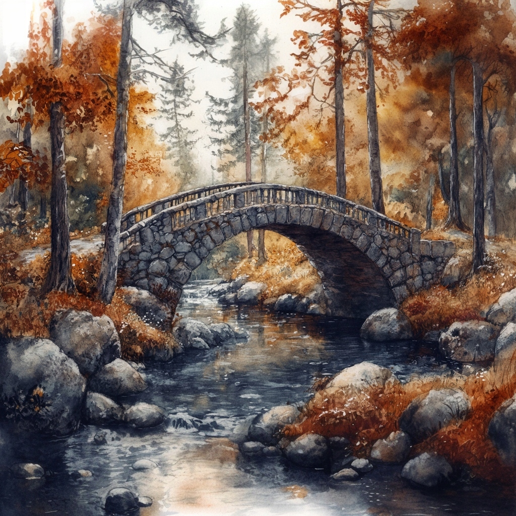 Obraz Na Plátně Canvas Krajina Les Podzim Most Potok 80x80