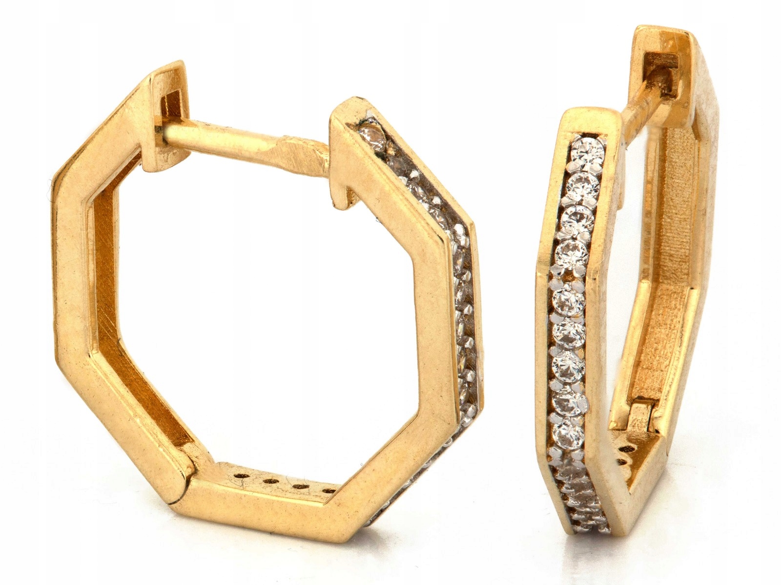 Náušnice zlaté 585 geometrické se zirkony 14k jemné 2.08g lesklé