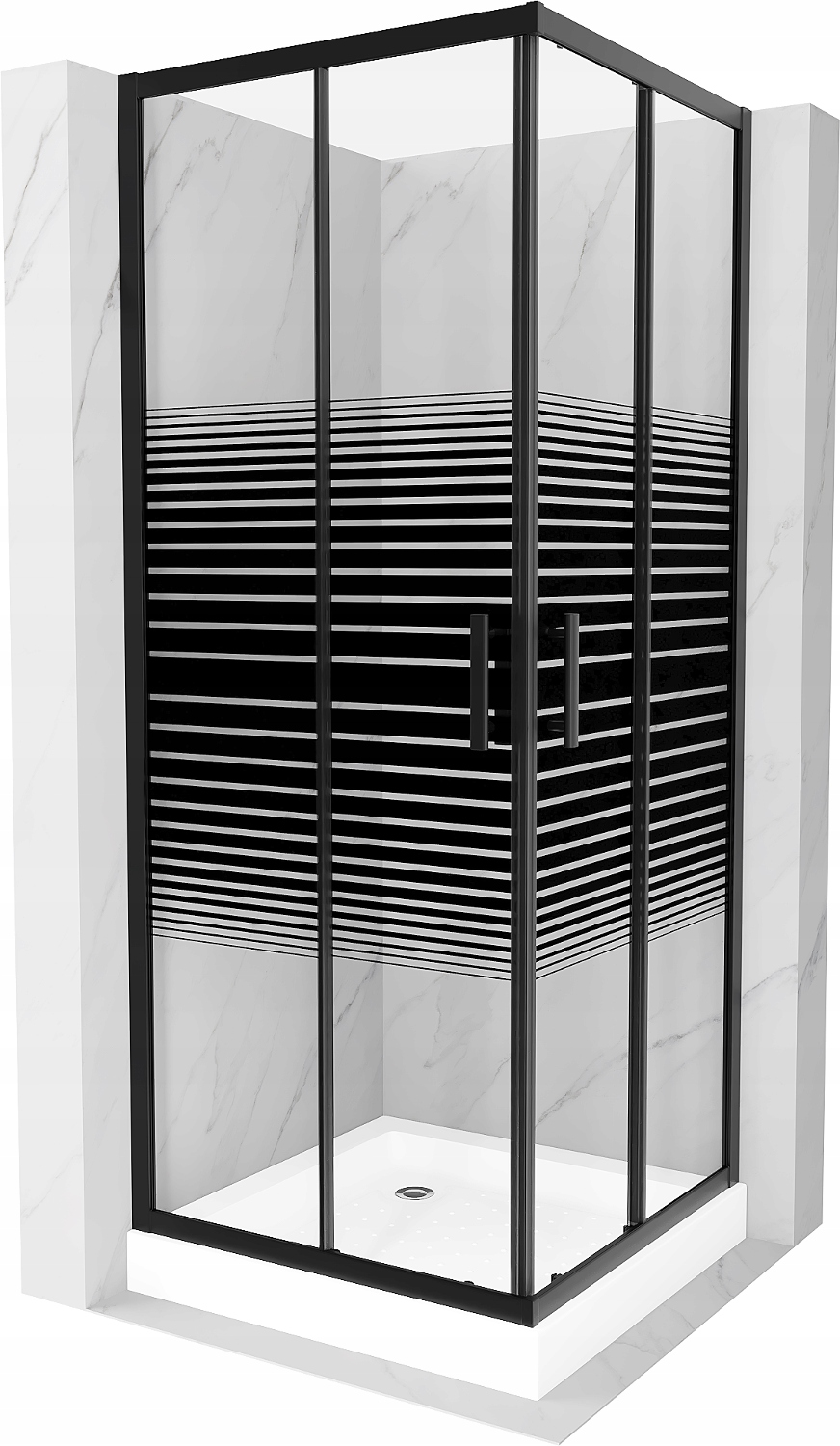 Mexen Rio sprchový kout 80x80 cm, černé pruhy bílá vanička