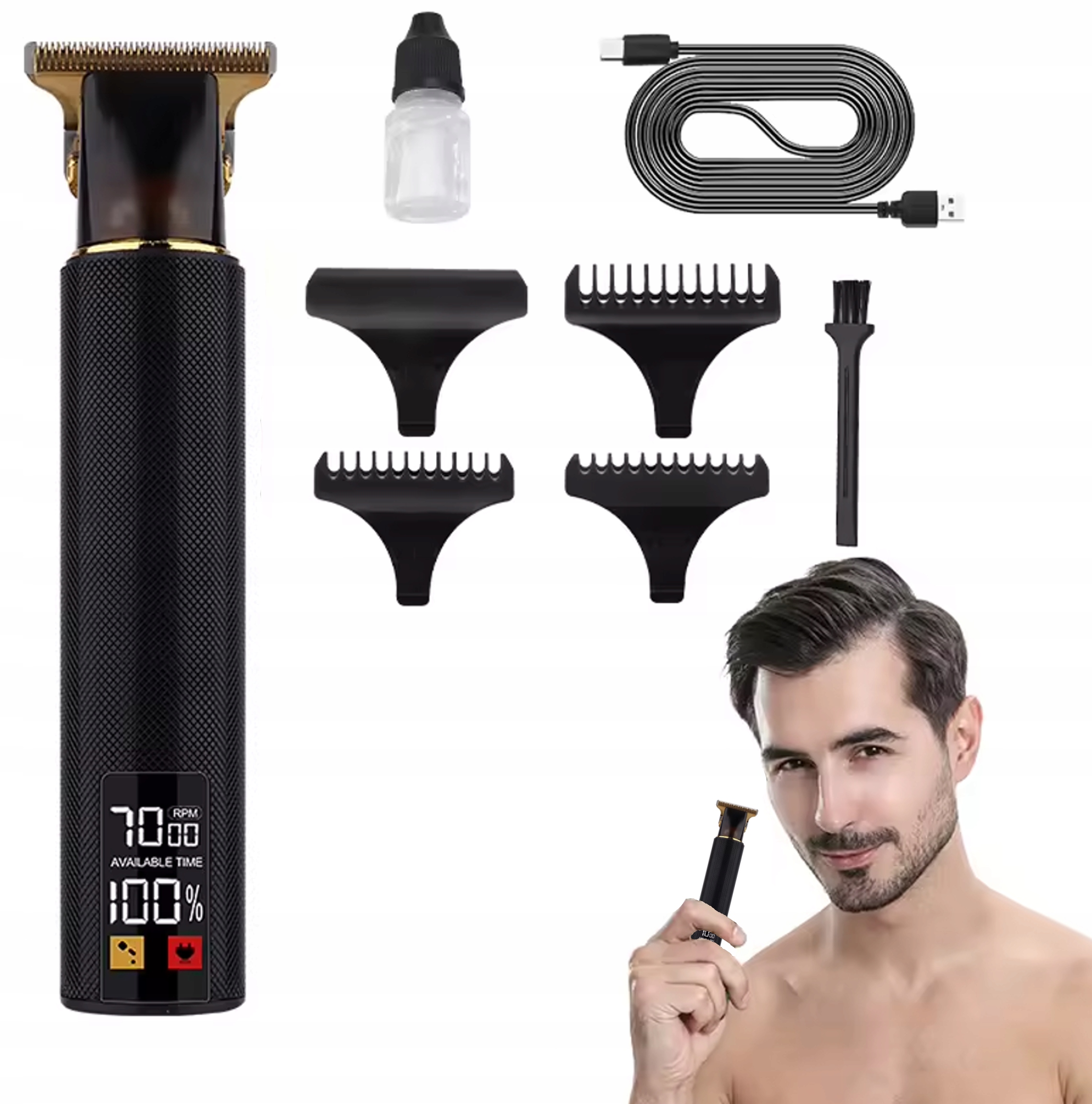 TRYMER MASZYNKA DO STRZYRZENIA WŁOSÓW BRODY ZAROSTU LCD + KABEL