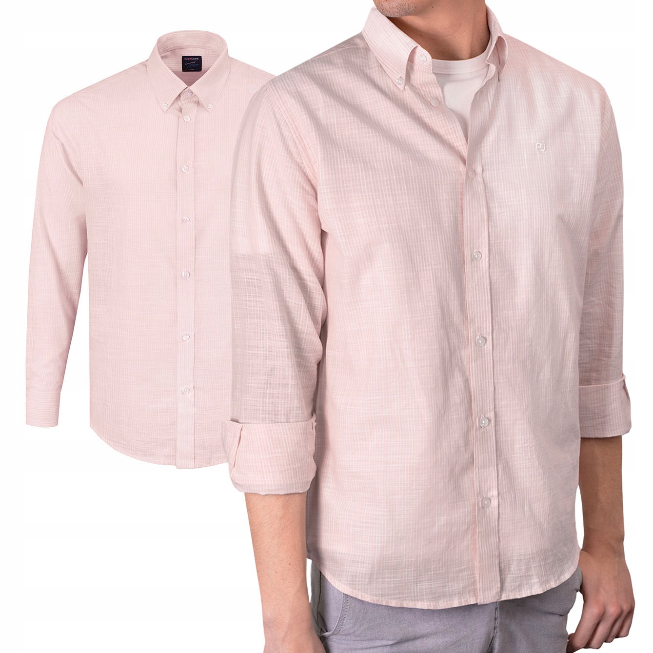 Pánská pruhovaná košile s dlouhým rukávem Lniana Regular Fit Pako Jeans