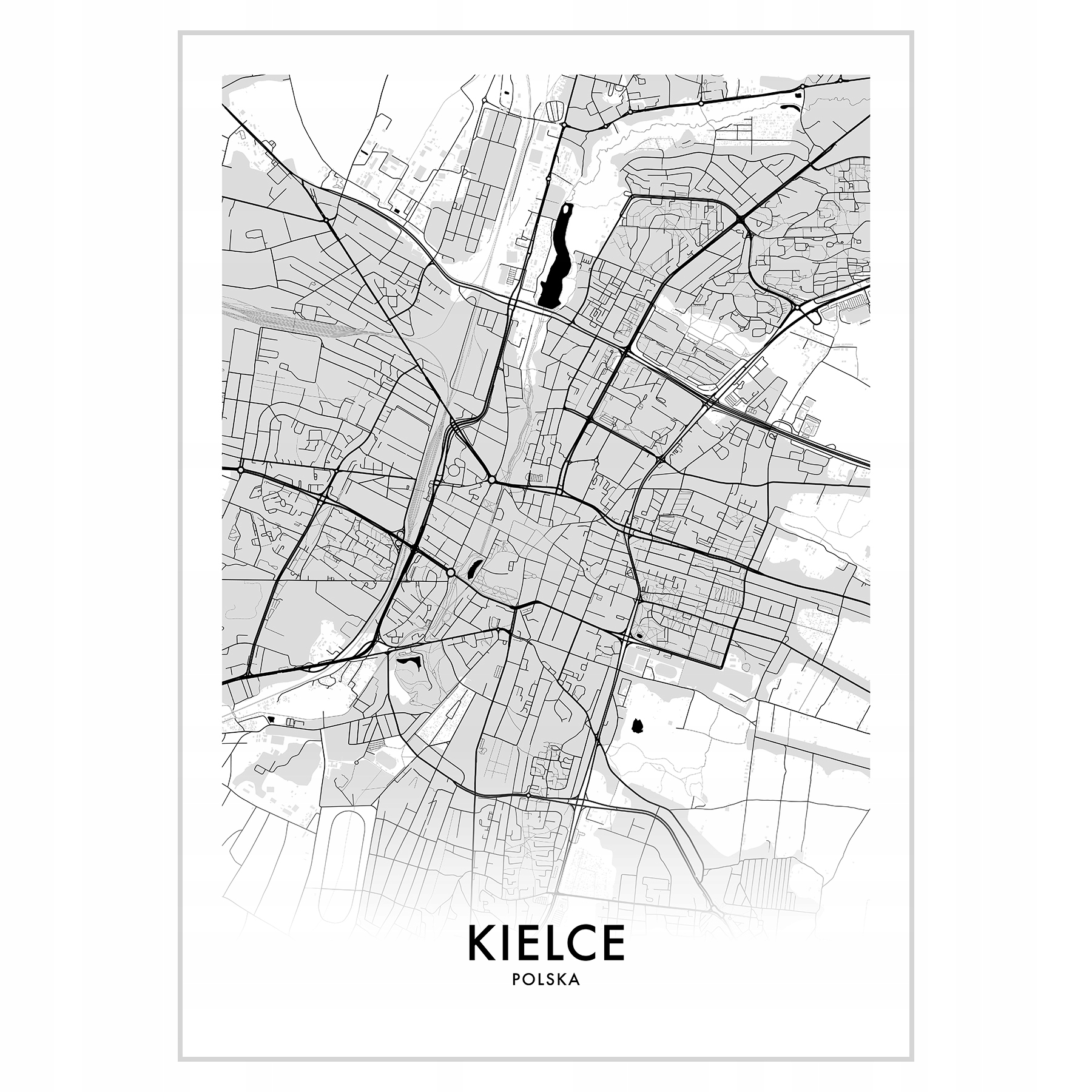 

Plakat 50x70 Mapa Kielce Kolor czarno-biały