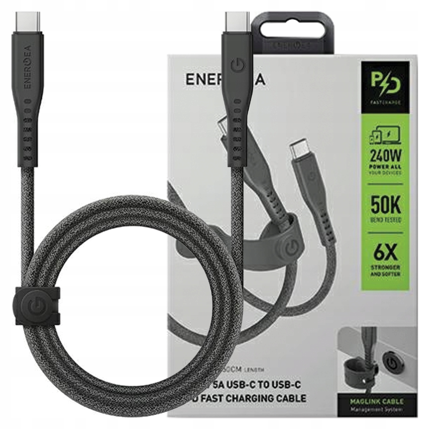 Energea kabel Flow Usb-c USB-C1.5 m černý/black 240 W 5A Pd Fast Charge