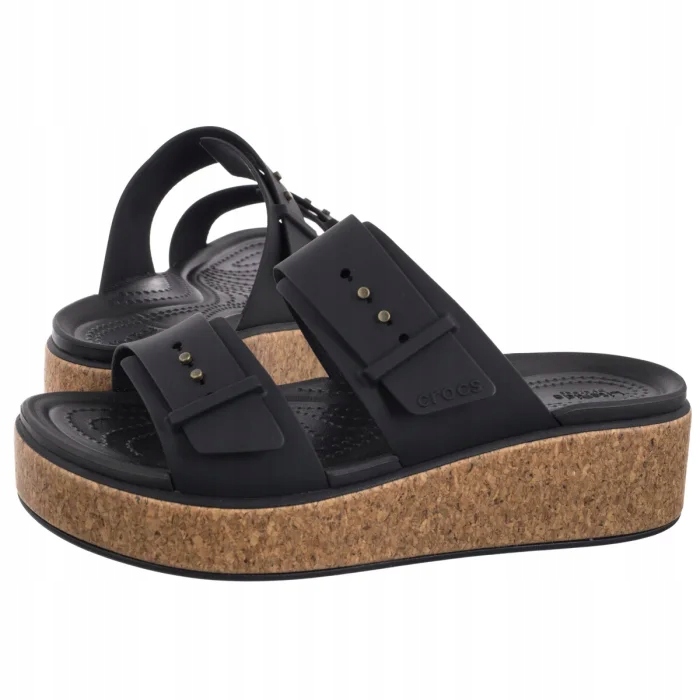 Dámské boty Nazouváky Crocs Brooklyn Cork Buckle Black 211252-001 Černé