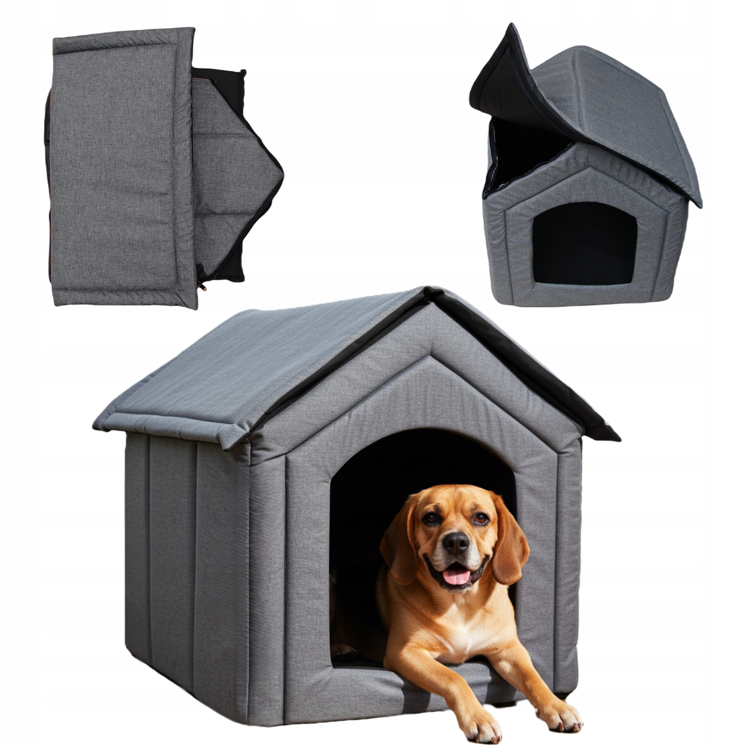 Materiálová Bouda pro psa, kočku, Skládací Domek, velká bouda šedá kotec len XXL R.4