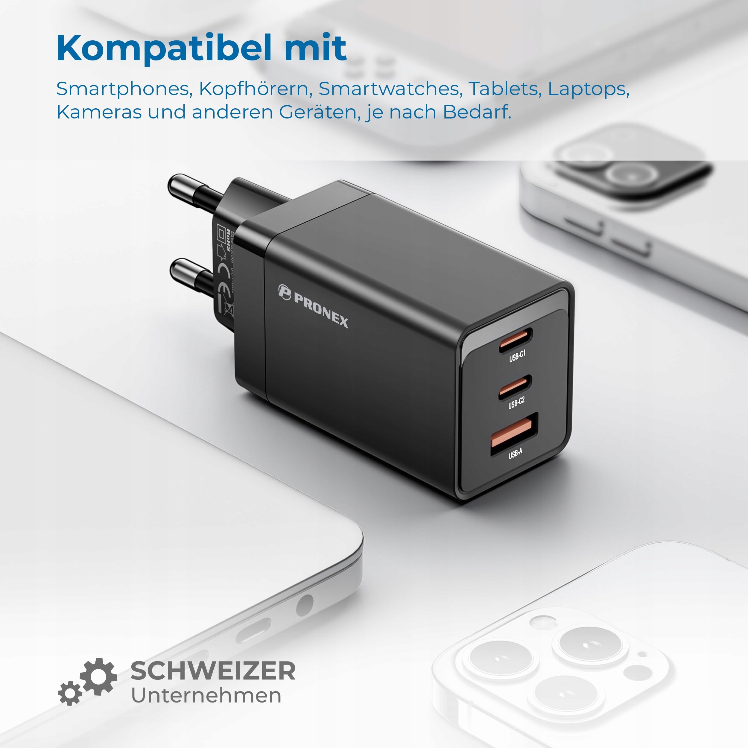 PRONEX 67W GaN USB-C Charger 3 Ports Fast Charging PD 3.0 Apple Samsung — miniatura 2