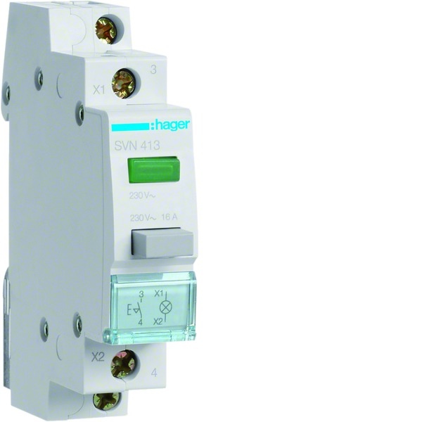 Hager Przełącznik przyciskowy 1Z Led zielona 16A 230VAC SVN413
