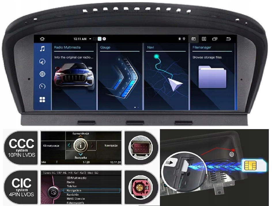 Radio Nawigacja Ekran Android Bmw 5 6 E60 E61 E63 E64 CCC 4G+KAMERA 8/256GB
