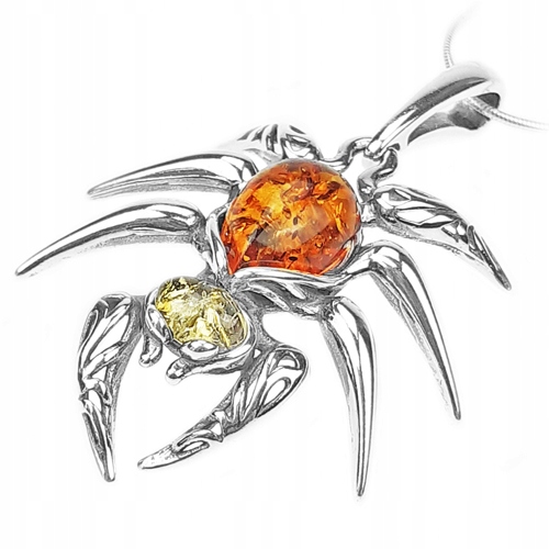 Stříbrný Pavouk přívěsek s přírodním baltský jantar Stříbro Ag925 Závěs