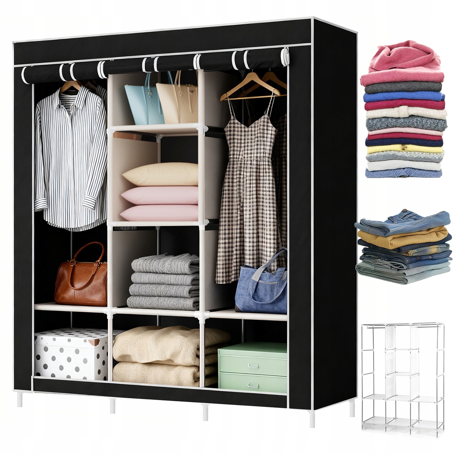 Skříň Šatní Skříň S Textilním Věšákem Na Oblečení, Skládací, Velká, XXXL
