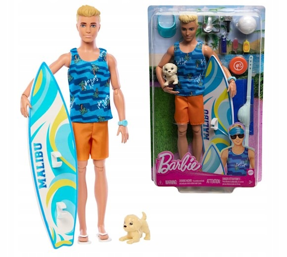 Lalka Barbie Ken Surfer i akcesoria deska surfingowa HPT50