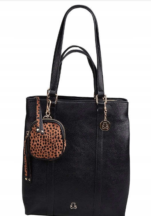 Dámská shopper kabelka Lulu Castagnette, kožená, černá, peněženka