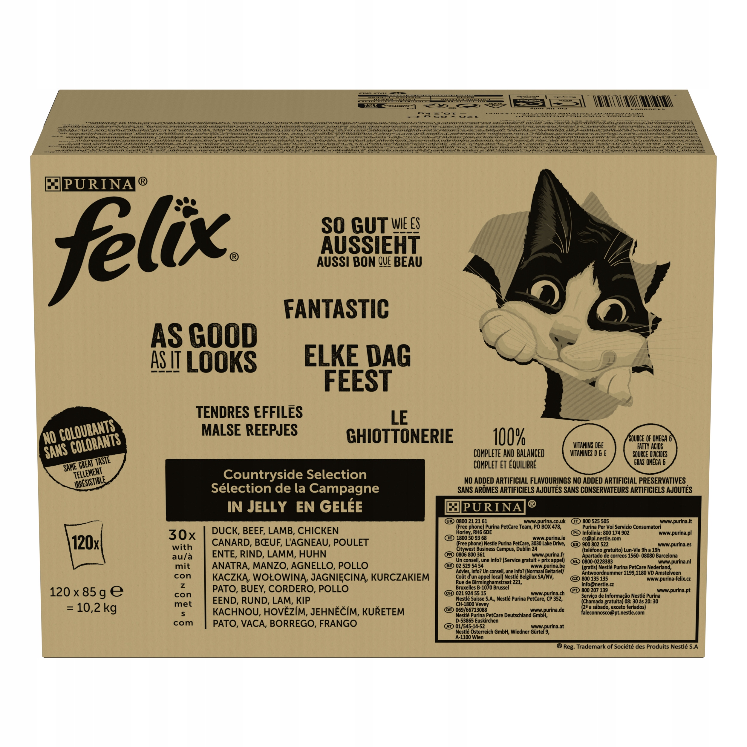 Levně Felix Fantastický mix Hovězí kachna Kuřecí jehněčí maso 120 x 85 g