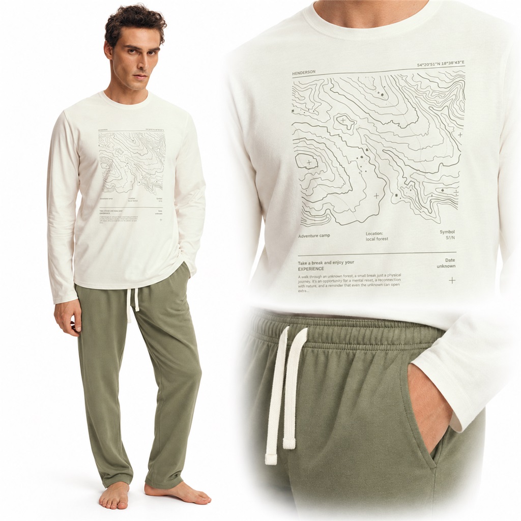 Pánské pyžamo 100% bavlna s dlouhým rukávem Henderson Local 43464 ecru 3XL Anrr