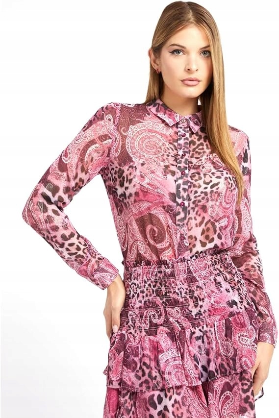 Guess Růžová Dámská Košile Vzor Paisley A Leopardí Límec S G_a