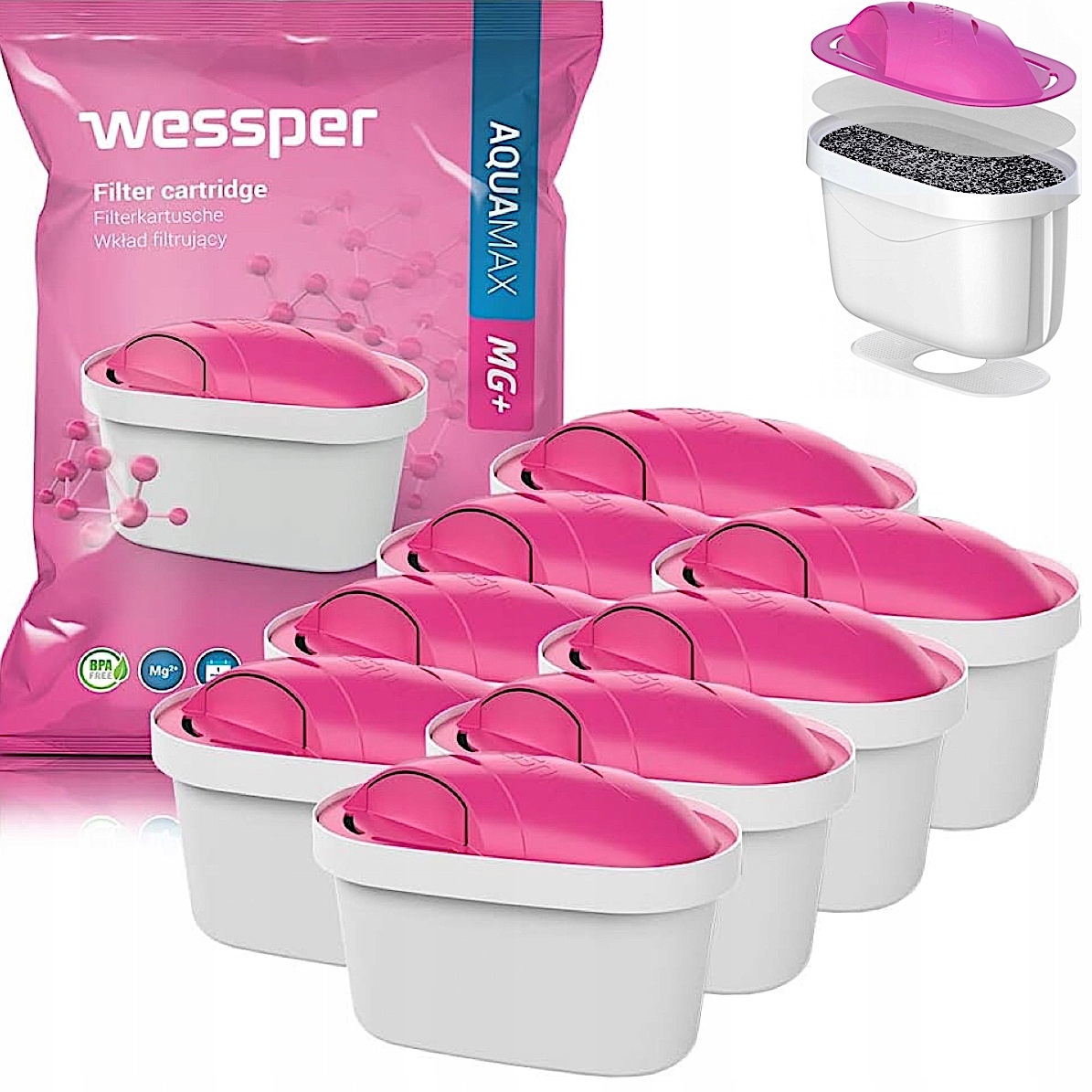 8x Filtr Wessper Magnez Aquamax Mg+ Aqua Max do Wody do Dzbanka Brita Dafi