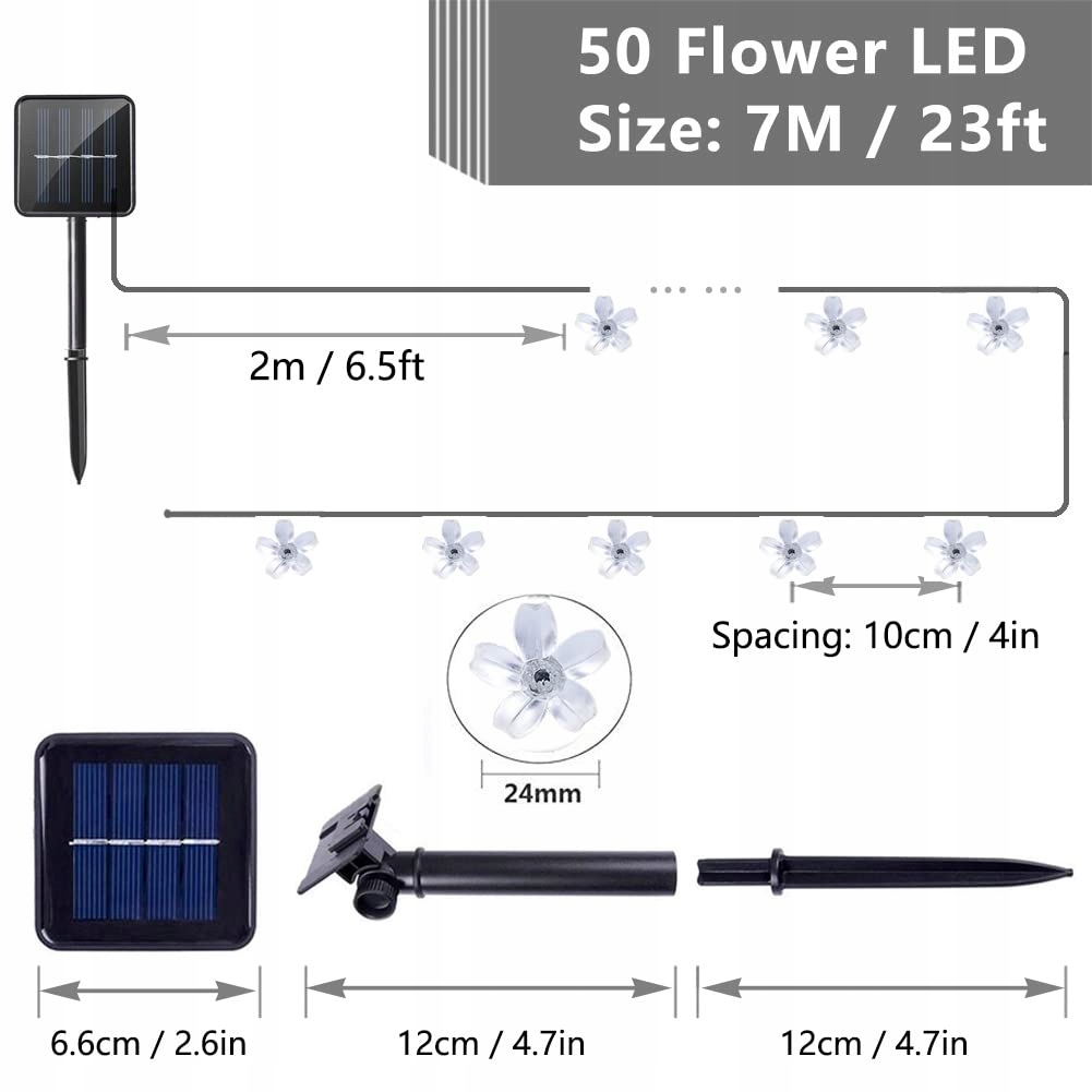 TIYUPA 50LED Solarna Girlanda Ogrodowa 7M Wodoodporna 8 Trybów — miniatura 5