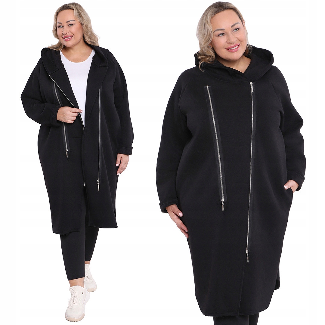 Černá dlouhá teplá mikina s kapucí plus velikost 52/54