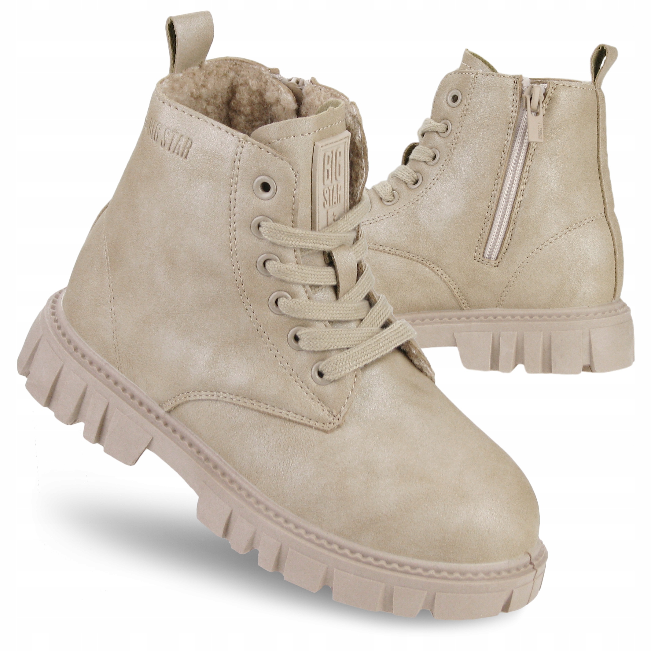 Buty zimowe Botki dziecięce Big Star z Ekoskóry ocieplane OO374082 beż 34