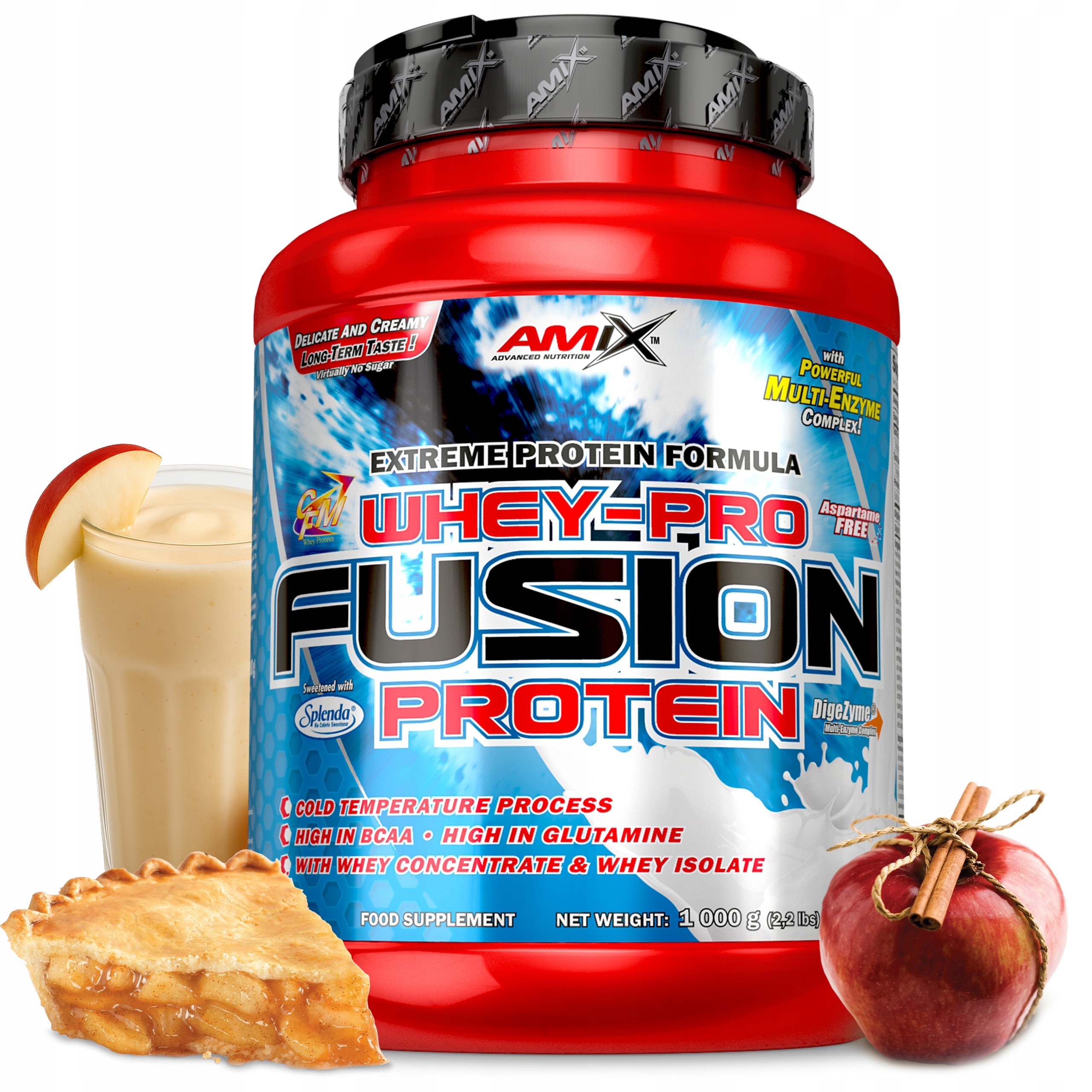 Syrovátkový protein Wpc izolát Cfm doplněk stravy 1 kg jablečný koláč jablko skořice