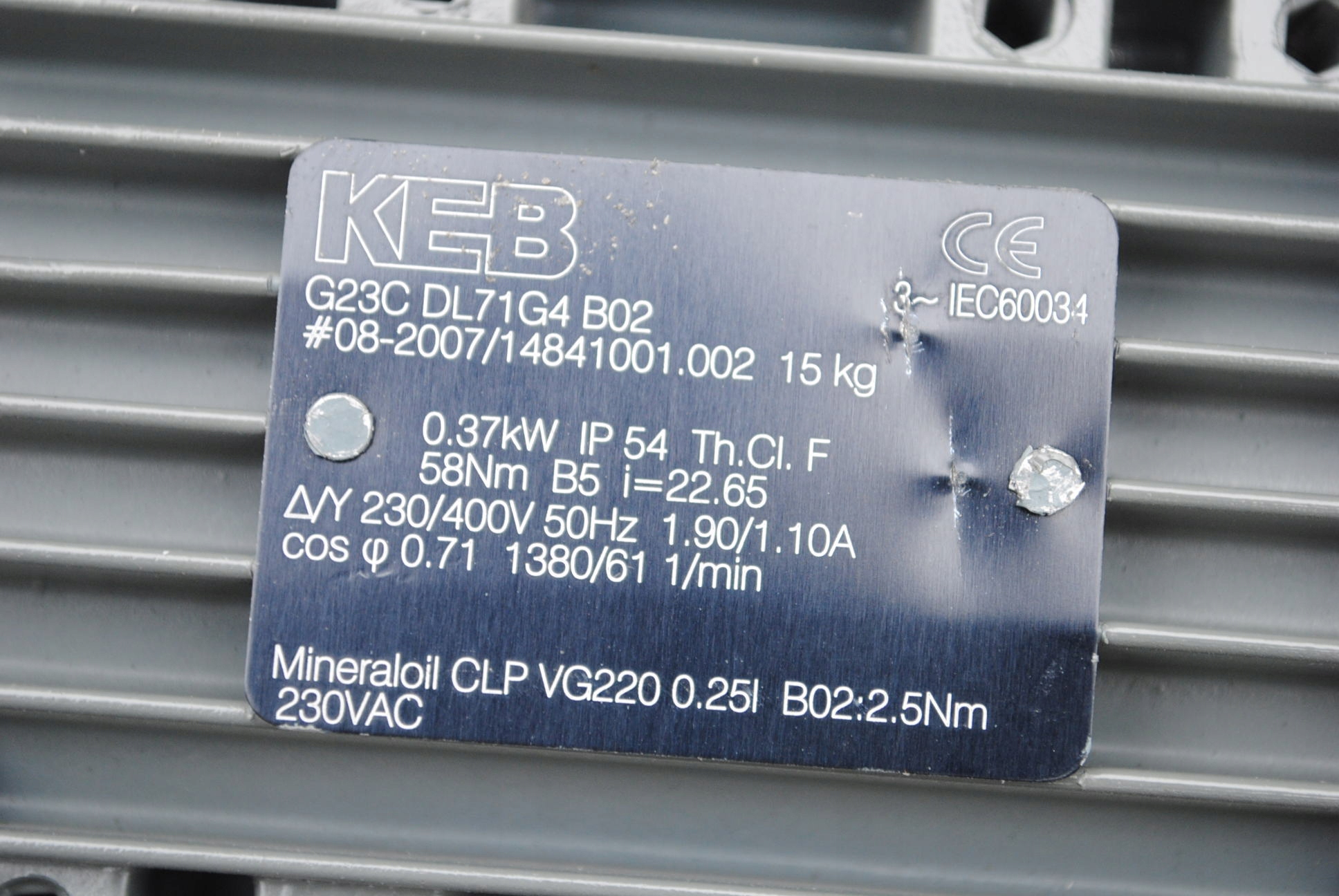 Motoreduktor kołnierzowy 0.37kw. 61obr. z hamulcem Kod producenta 5645363675