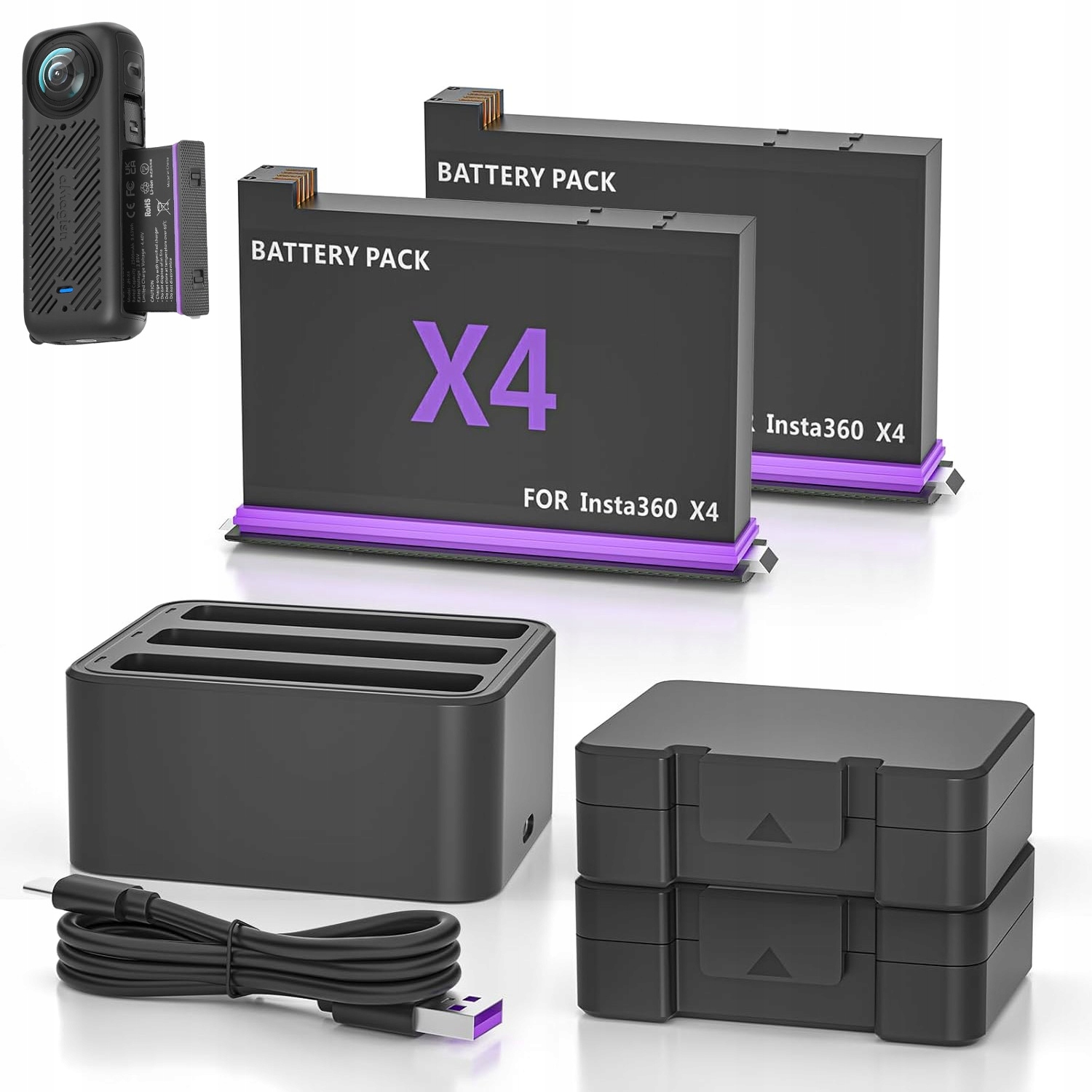 Náhradní Baterie Pro INSTA360 X 4 2500 Mah S 3 Nabíječkami Usb