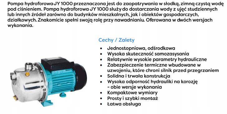 Pompa hydroforowa Omnigena JY 1000 INOX 1,1 kW 60L/min EAN (GTIN) 5907761105874