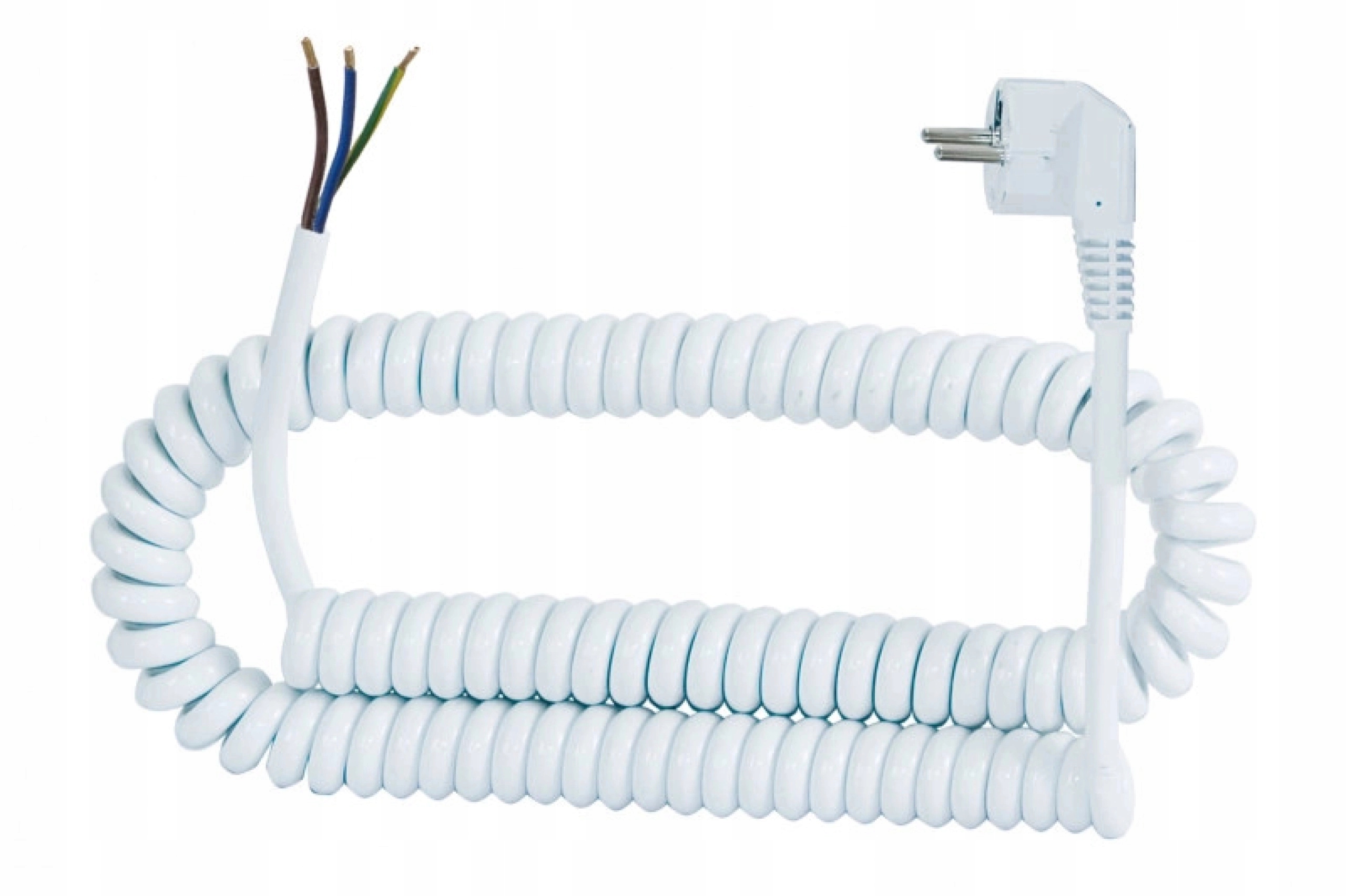 Spirálový připojovací kabel s úhlovou zástrčkou 3x1,5 mm2 roztažitelný do 5 m