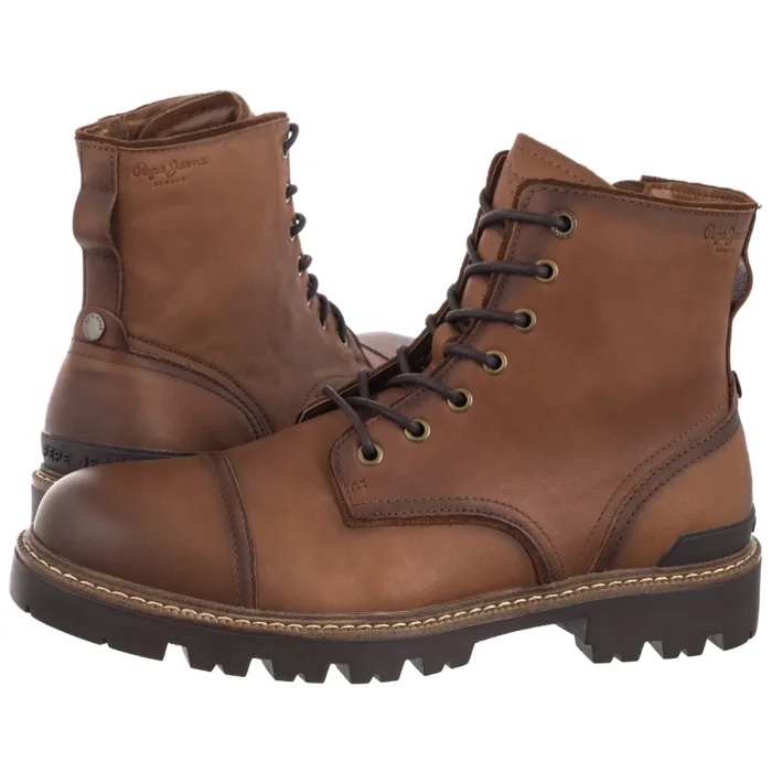 Pánské Kožené Boty Kotníkové Boty Pepe Jeans Ryan Brit PMS500002 Hnědé