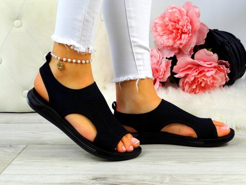 Czarne Sportowe Sandały Na Grubej Podeszwie Wzór dominujący bez wzoru