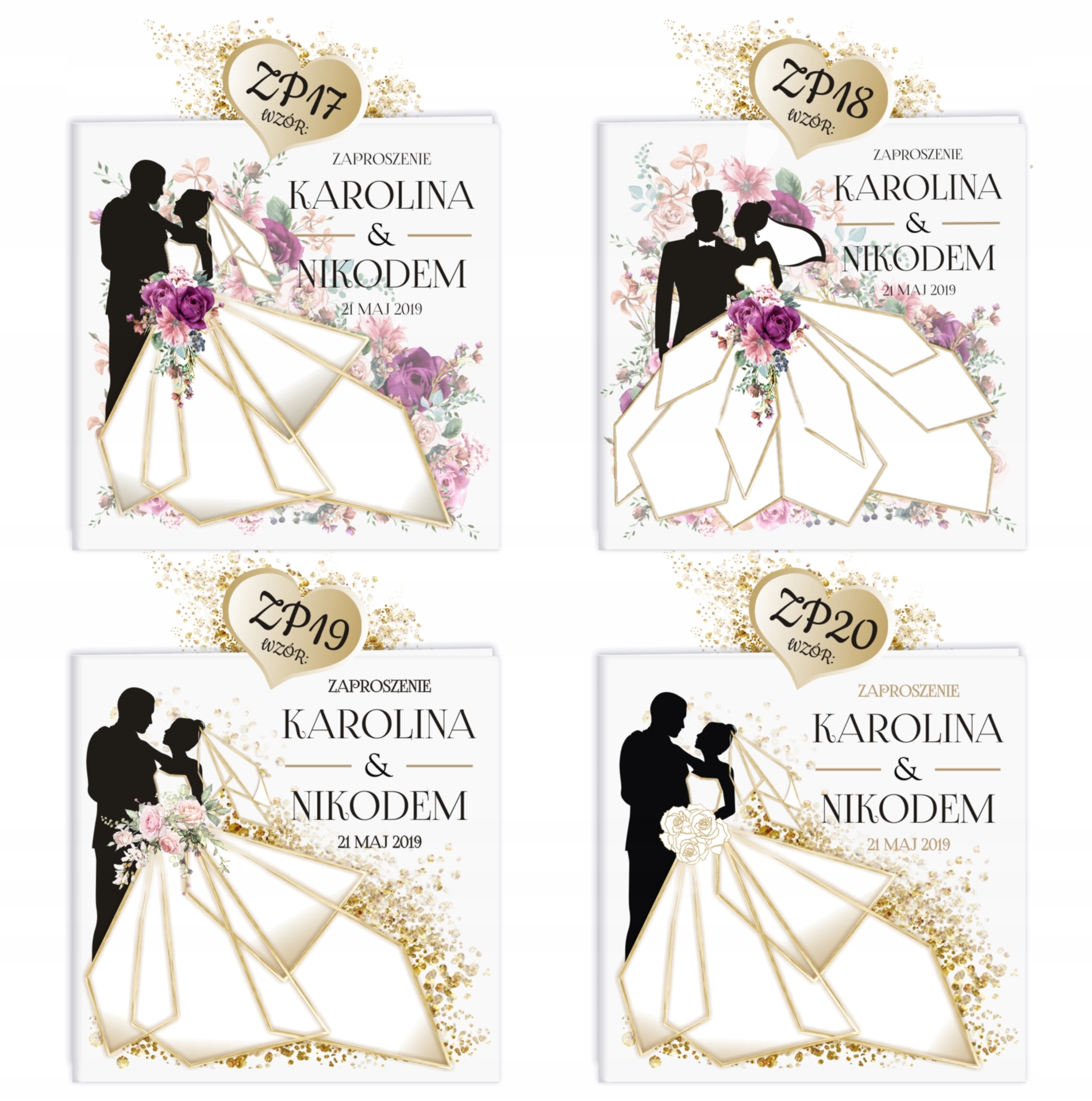 ZAPROSZENIA ŚLUBNE NA ŚLUB KLASYCZNE GLAMOUR "ZP" Nazwa SERIA MW