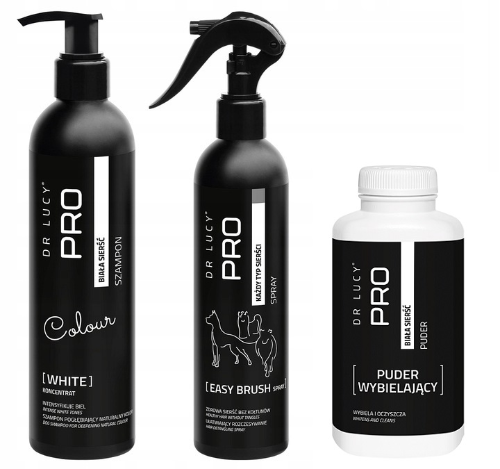 ZESTAW dla psa Dr Lucy SZAMPON + SPRAY + PUDER biała sierść Maltańczyk West