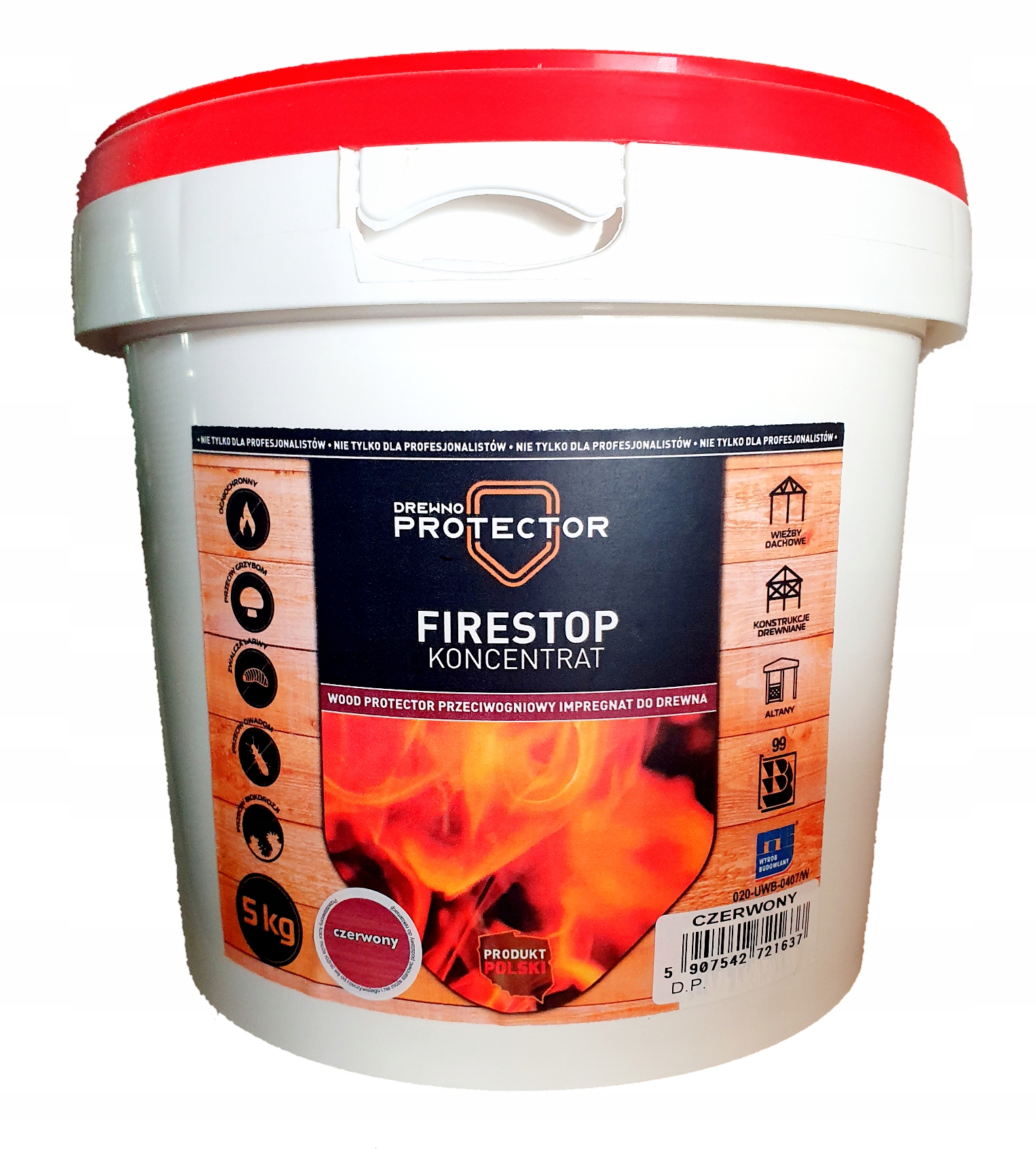 Impregnat Firestop 5kg Czerwony -dekspol Koncentrat 1:4 Ogniochronny Drewna