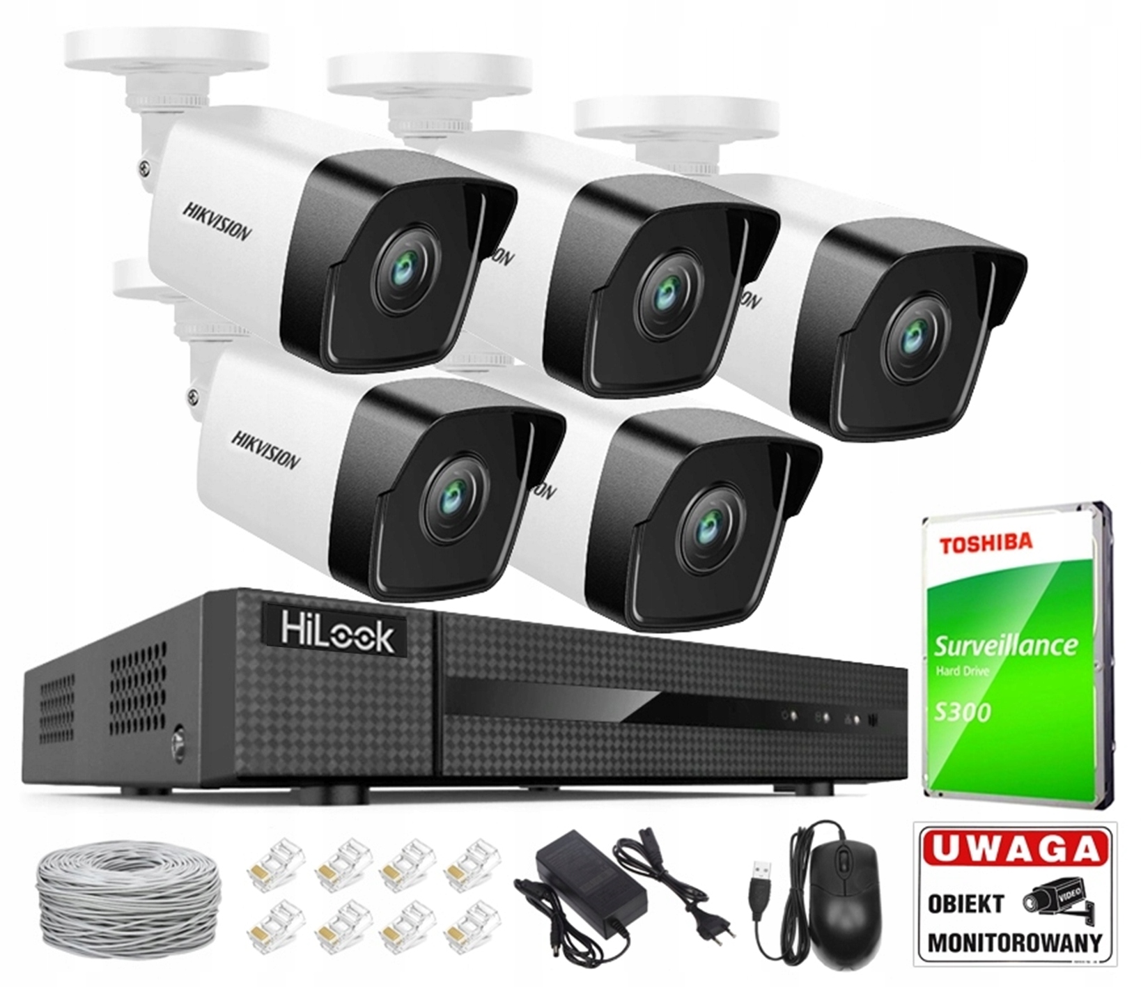 Monitorovací sada 5 kamer 4MPx Hikvision PoE rekordér 8 kanálů HiLook