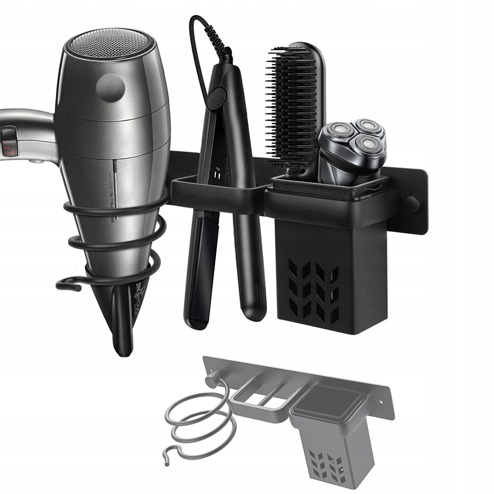 Držák Na Fén A Žehličku Na Vlasy Černý