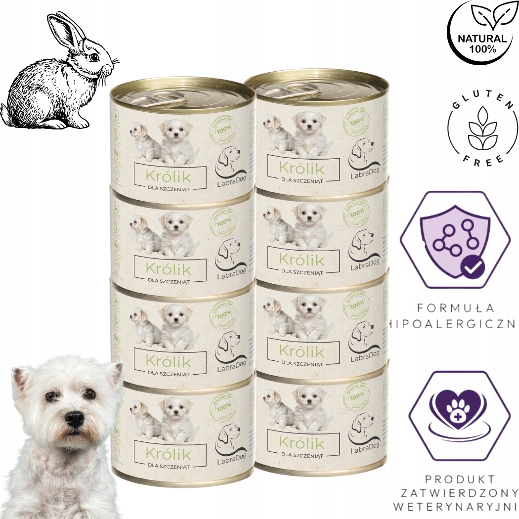 LabraDog Puppy Hypoalergenní králík 100% citlivý na skvrny 8x200g