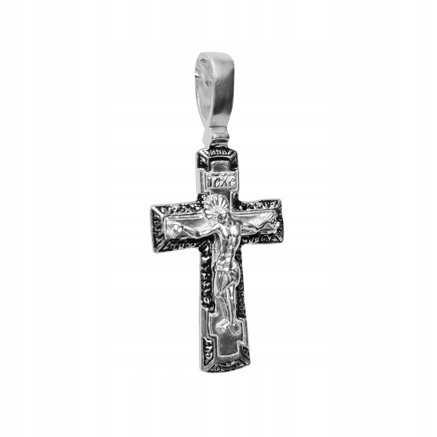 Stříbrný kříž pr.925 s pravoslavným Kristem Dvě barvy