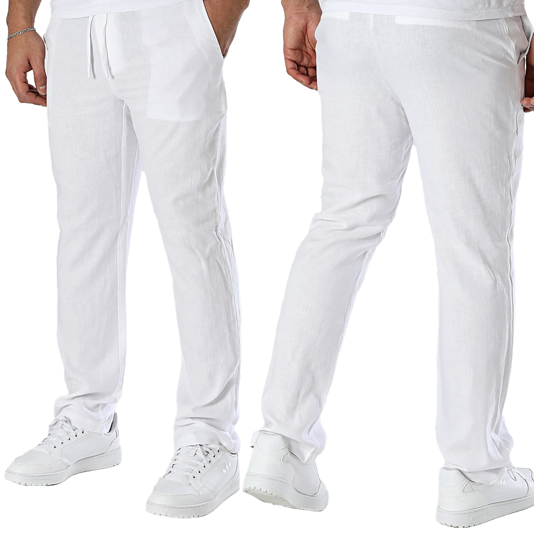 Spodnie Męskie z dodatkiem Lnu Klasyczny Krój Przewiewne lato