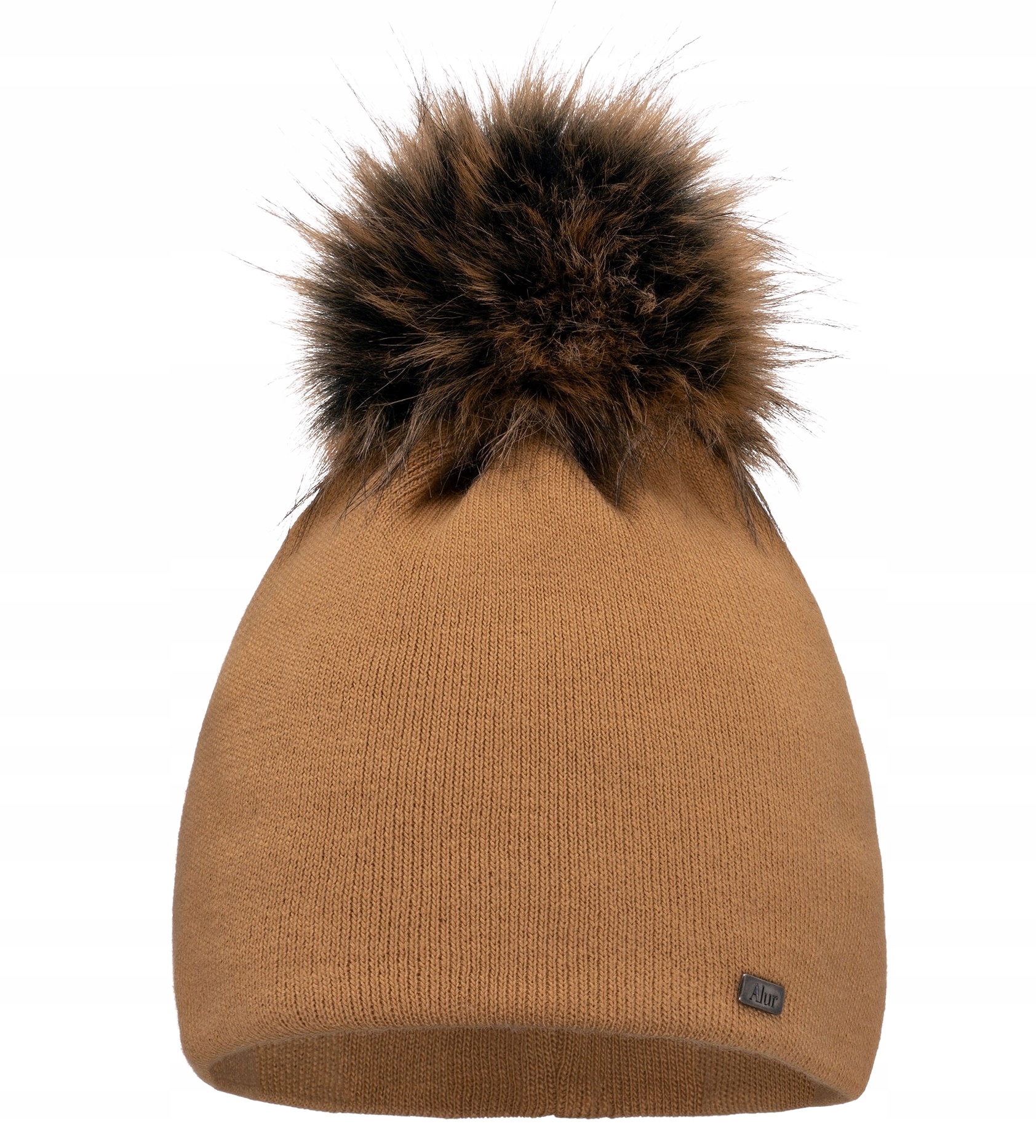 

Karmelowa czapka damska z dużym pomponem A13