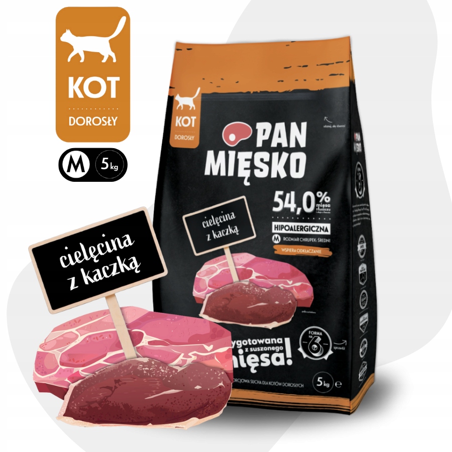 Pan Mięsko karma sucha dla kota Cielęcina z Kaczką Średnie chrupki M 5kg