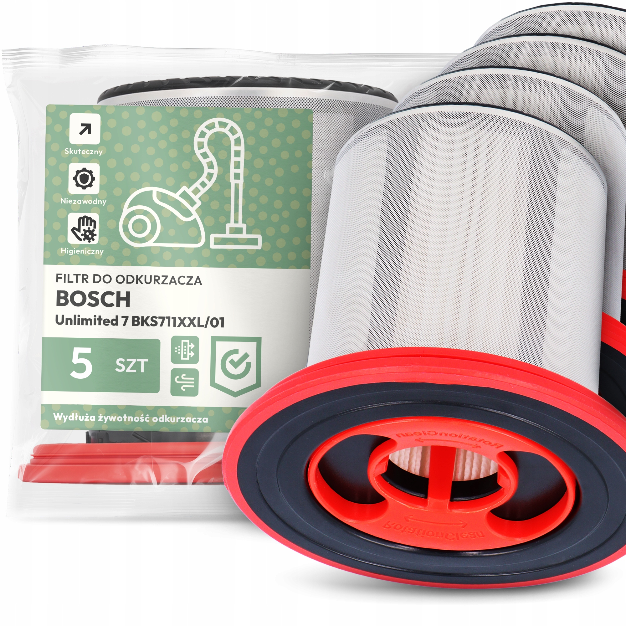 5 x Vzduchový Filtr pro Vysavač Bosch Unlimited 7 BKS711XXL/01 Hepa Em-w