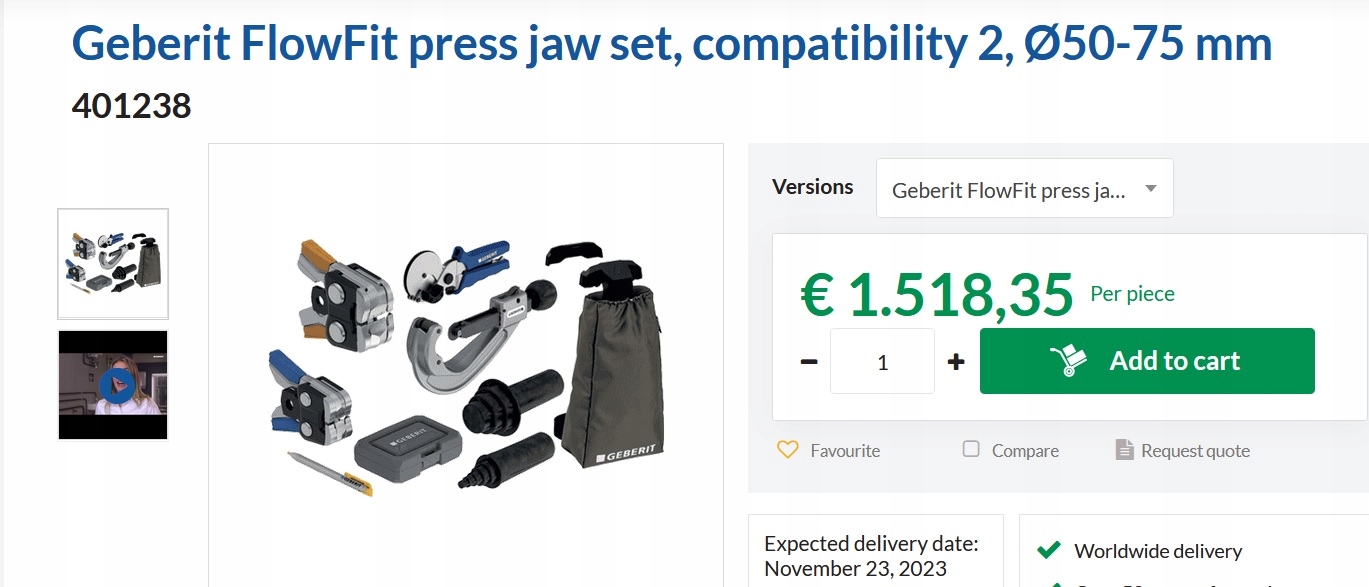 Szczęki Zaciskowe Geberit FlowFit 2 4x Zaciski Zestaw kalibracyjny Obcinak EAN (GTIN) 835478865345