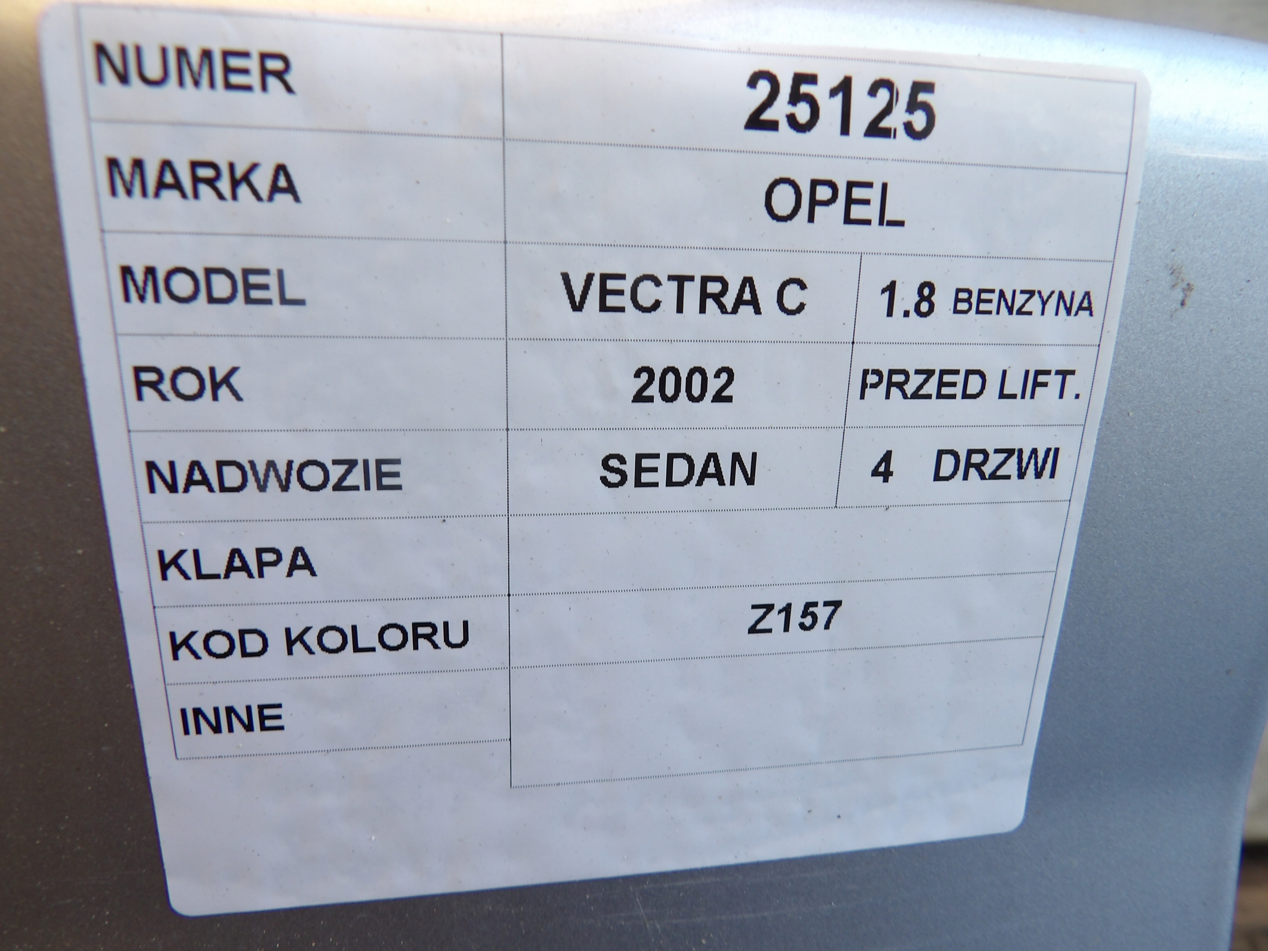 Opel Vectra C boot doors lak. Z157 sedan