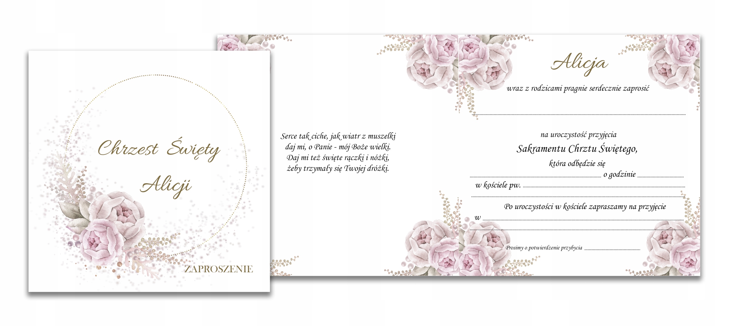 ZAPROSZENIA NA CHRZEST IMIĘ KWIATY RÓŻOWE 1szt 001 EAN (GTIN) 5906196407317