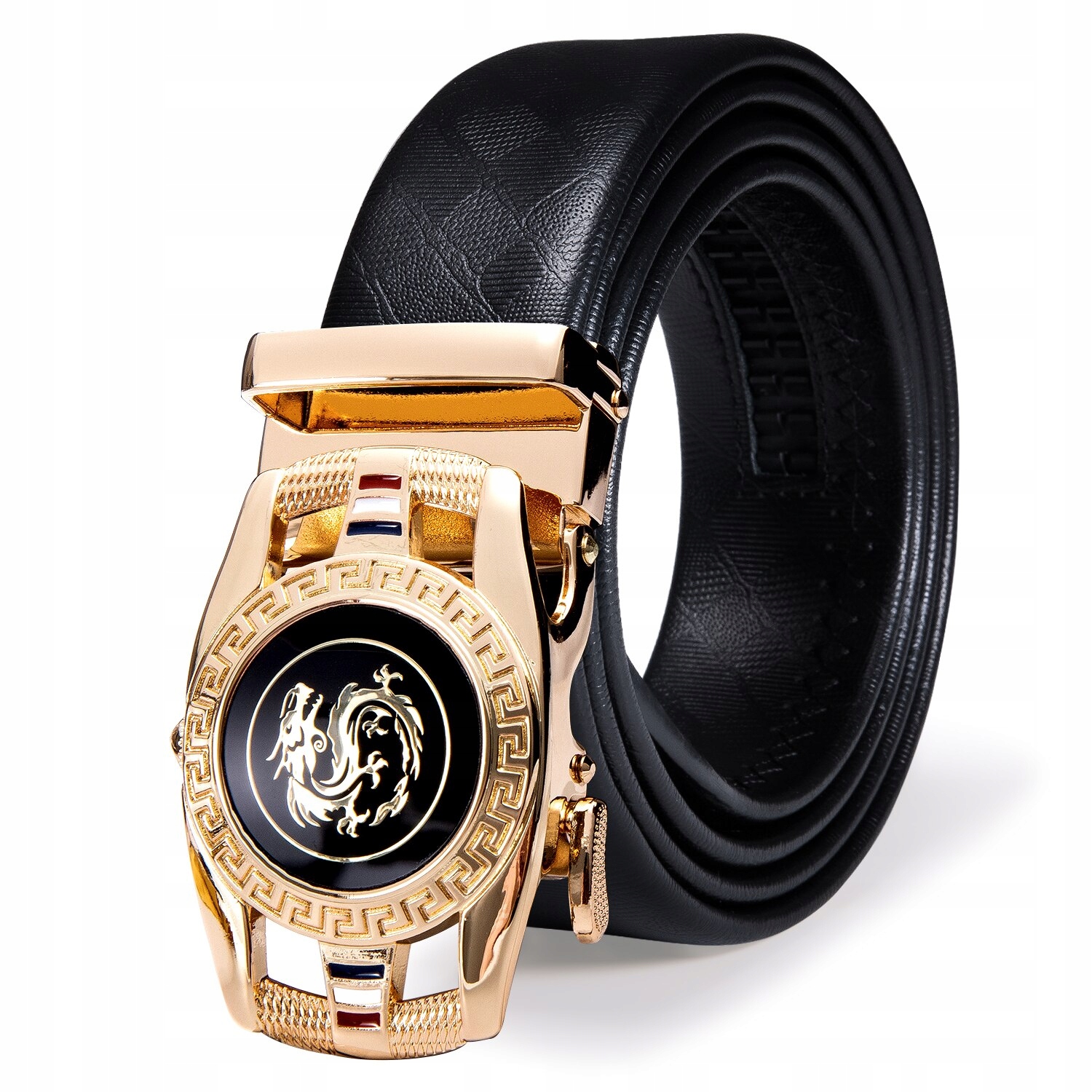 Luxusní Černý Pánský Kožený Opasek Automatický Drak 115 CM